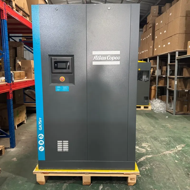 Atlas Copco GA75FF Yağlı Vurğulanmış Vidalı Kompressor 75 kVt 100 HP İnteqrasiya edilmiş Quruducu Orijinal